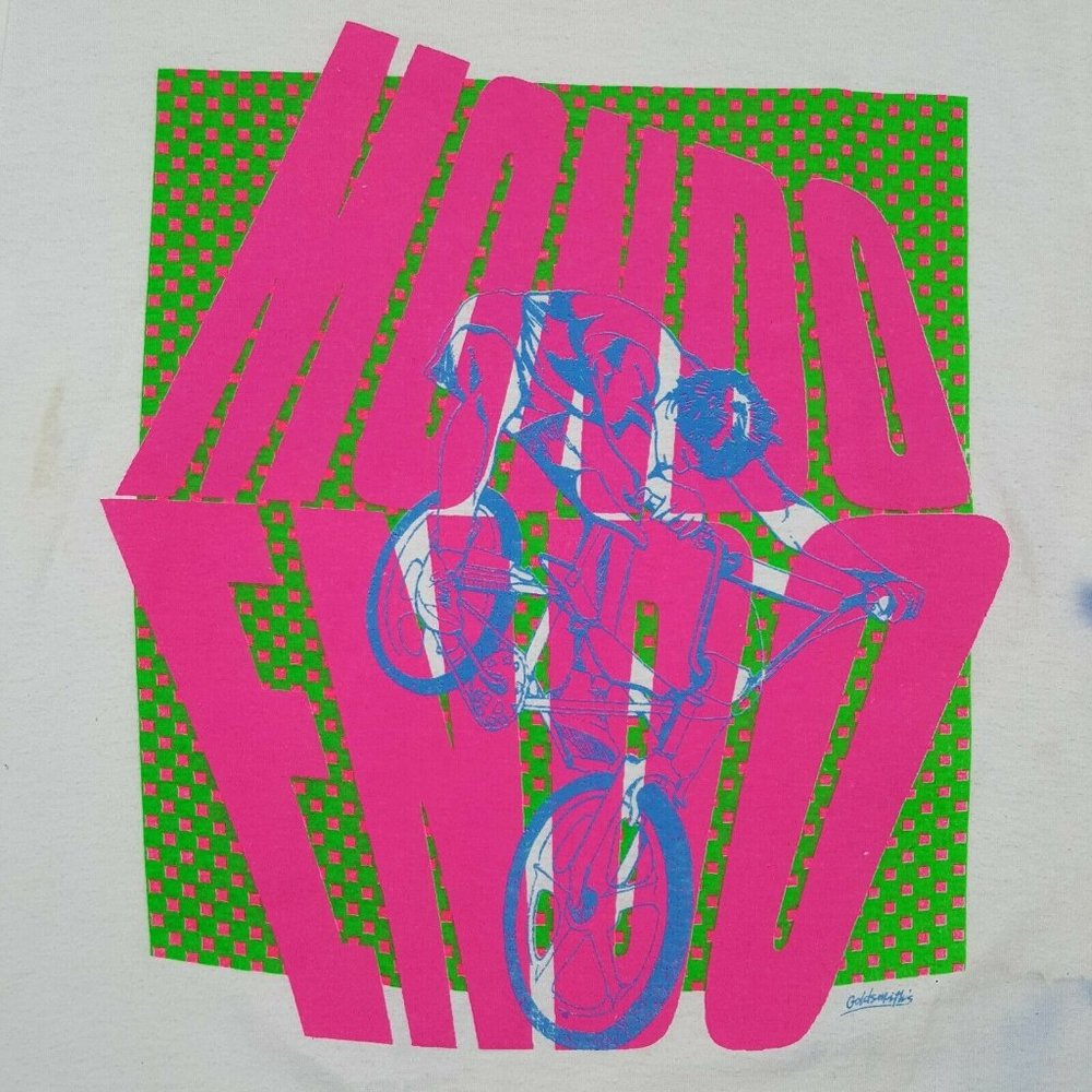 Vtg 80s Mondo Endo BMX T-Shirt S Neon Spell Out